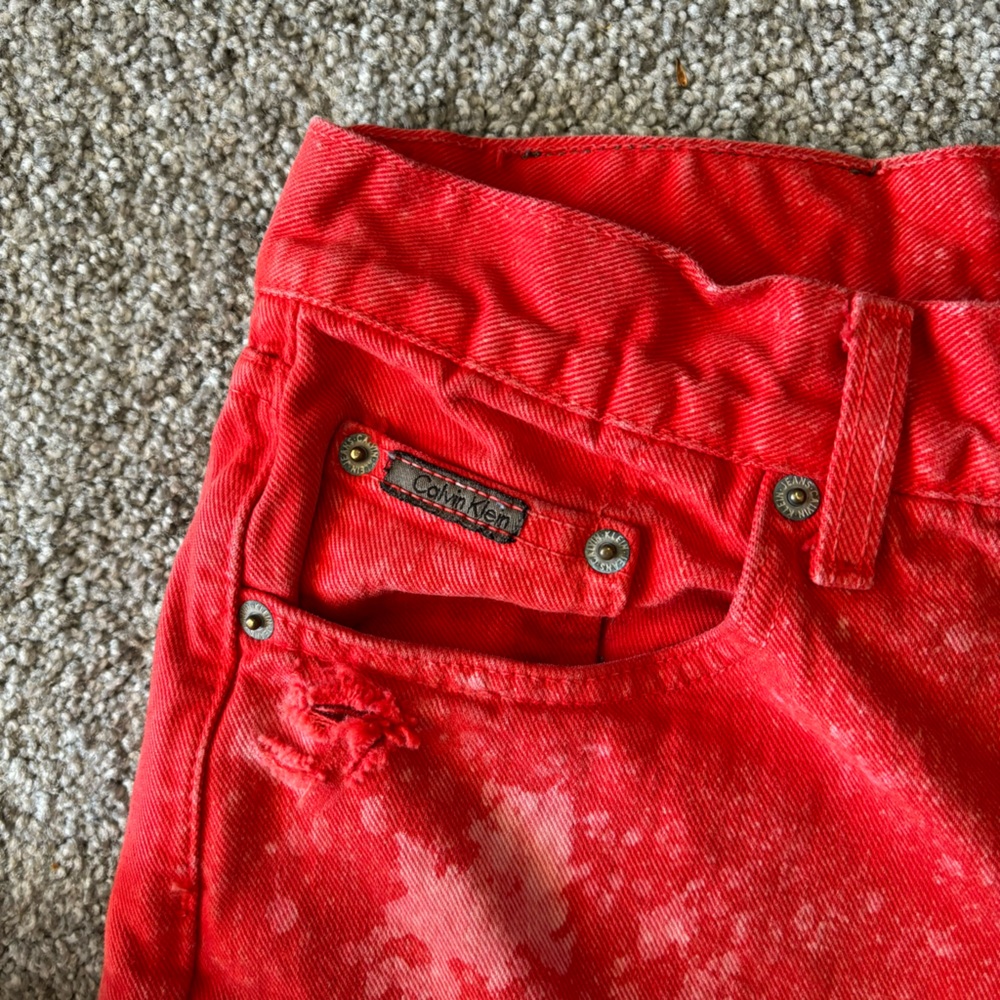 vintage Calvin Klein jeans shorts womens 13 red bleached distressed holy cut off - Picture 2 of 12